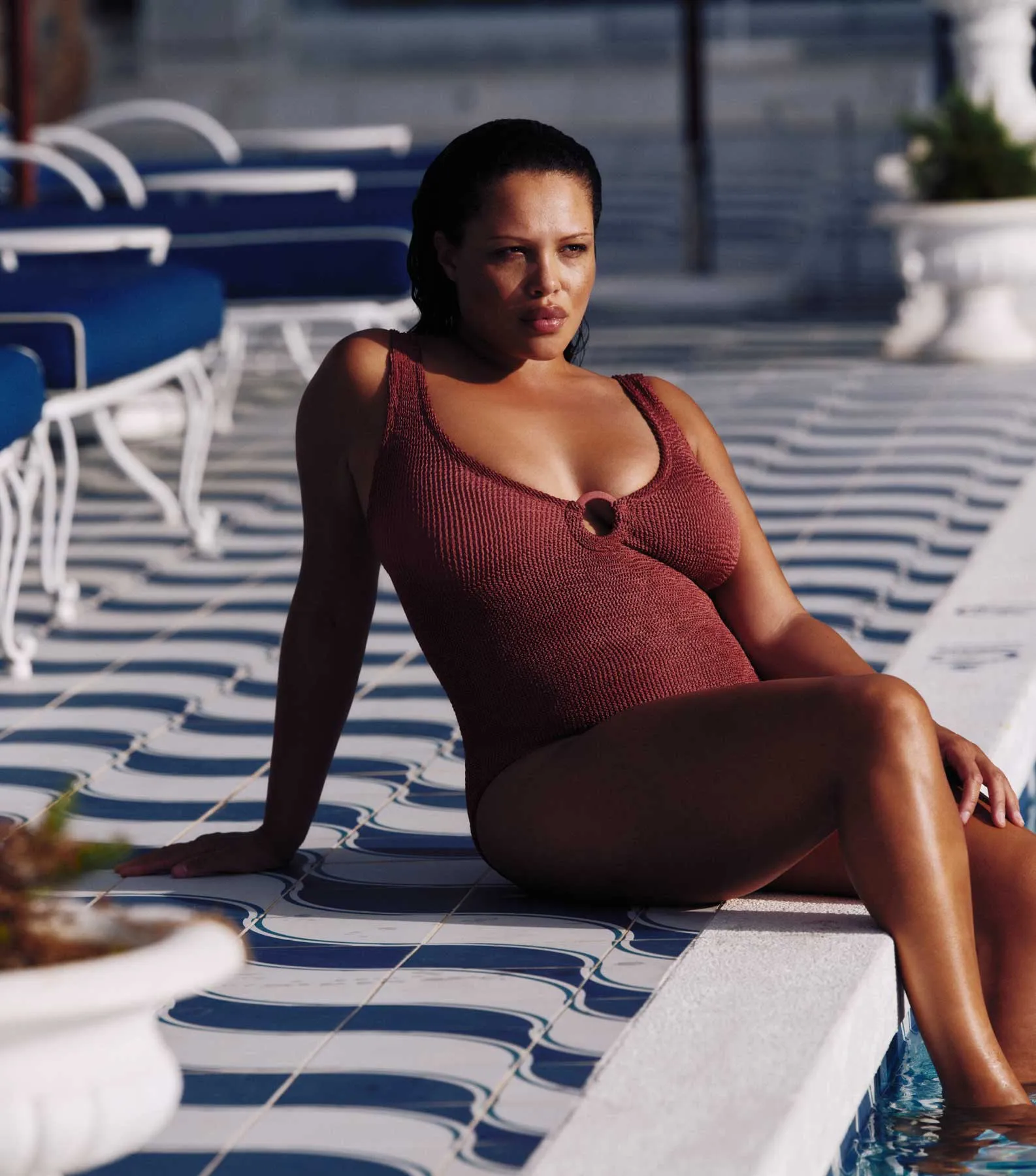 Coverage Celine Swim With Tonal Hoops - Metallic Rosewood