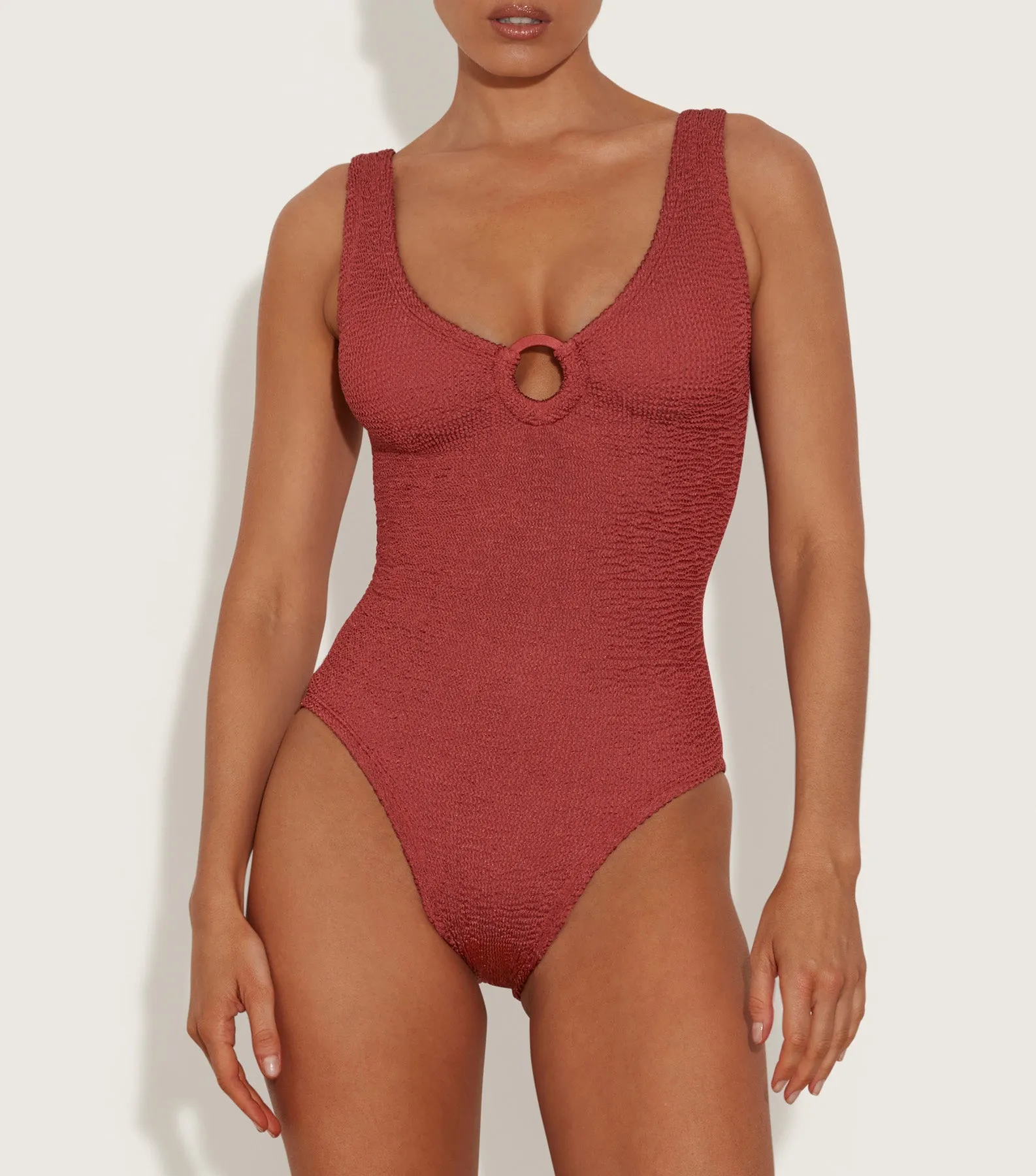 Coverage Celine Swim With Tonal Hoops - Metallic Rosewood