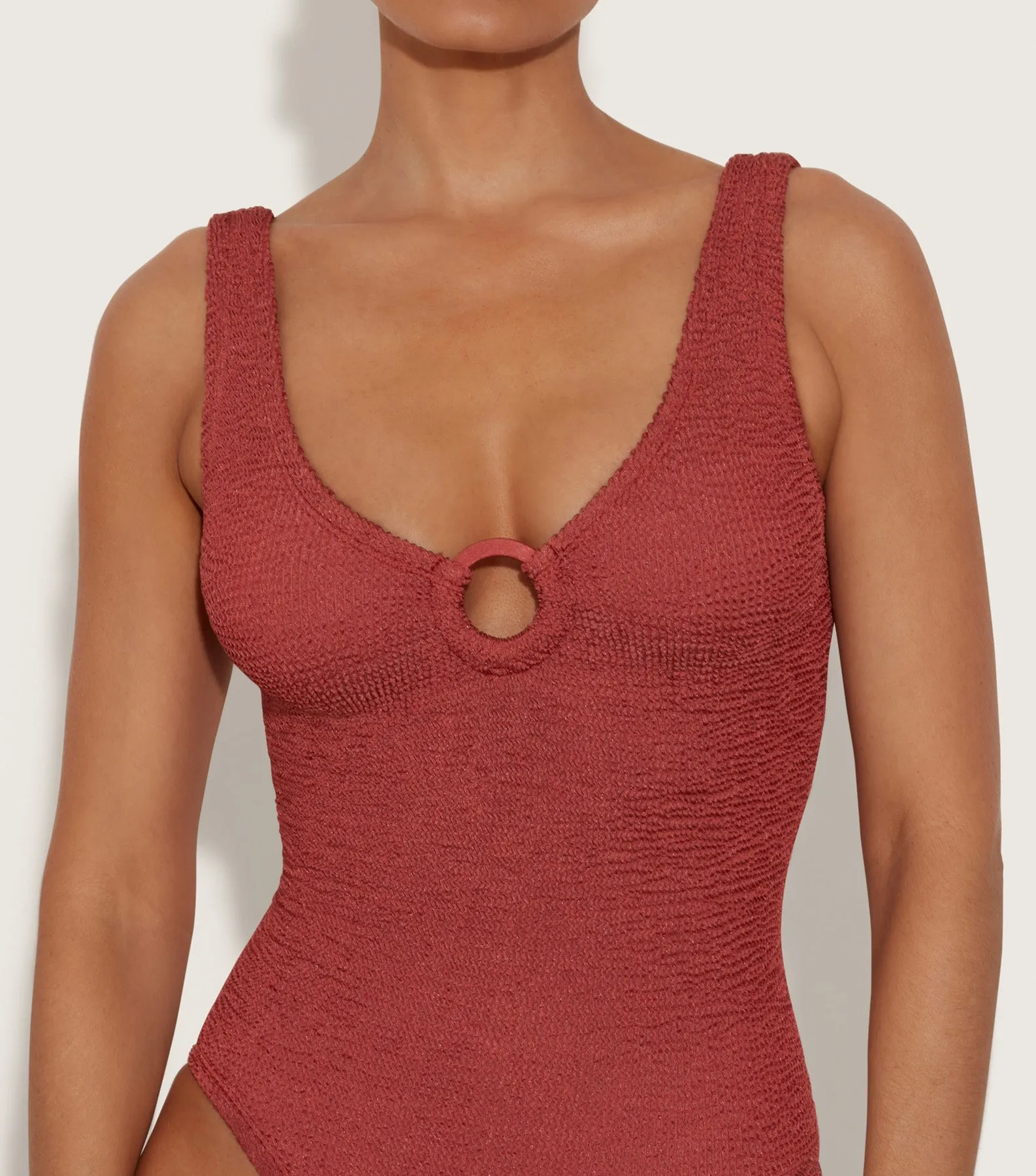 Coverage Celine Swim With Tonal Hoops - Metallic Rosewood