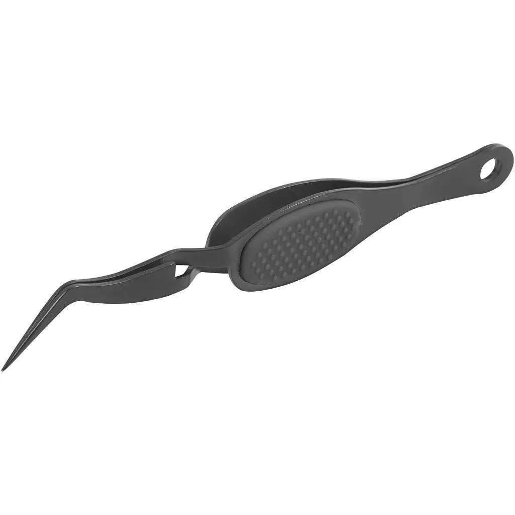 Craft Metal Tweezers Spring Angled Tip L: 12.5cm Rubber Grip Pick Beads Stickers