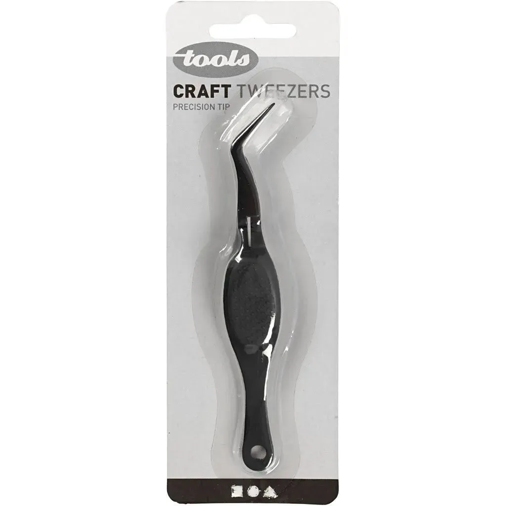 Craft Metal Tweezers Spring Angled Tip L: 12.5cm Rubber Grip Pick Beads Stickers