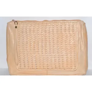 Cream Woven Leather Clutch Purse