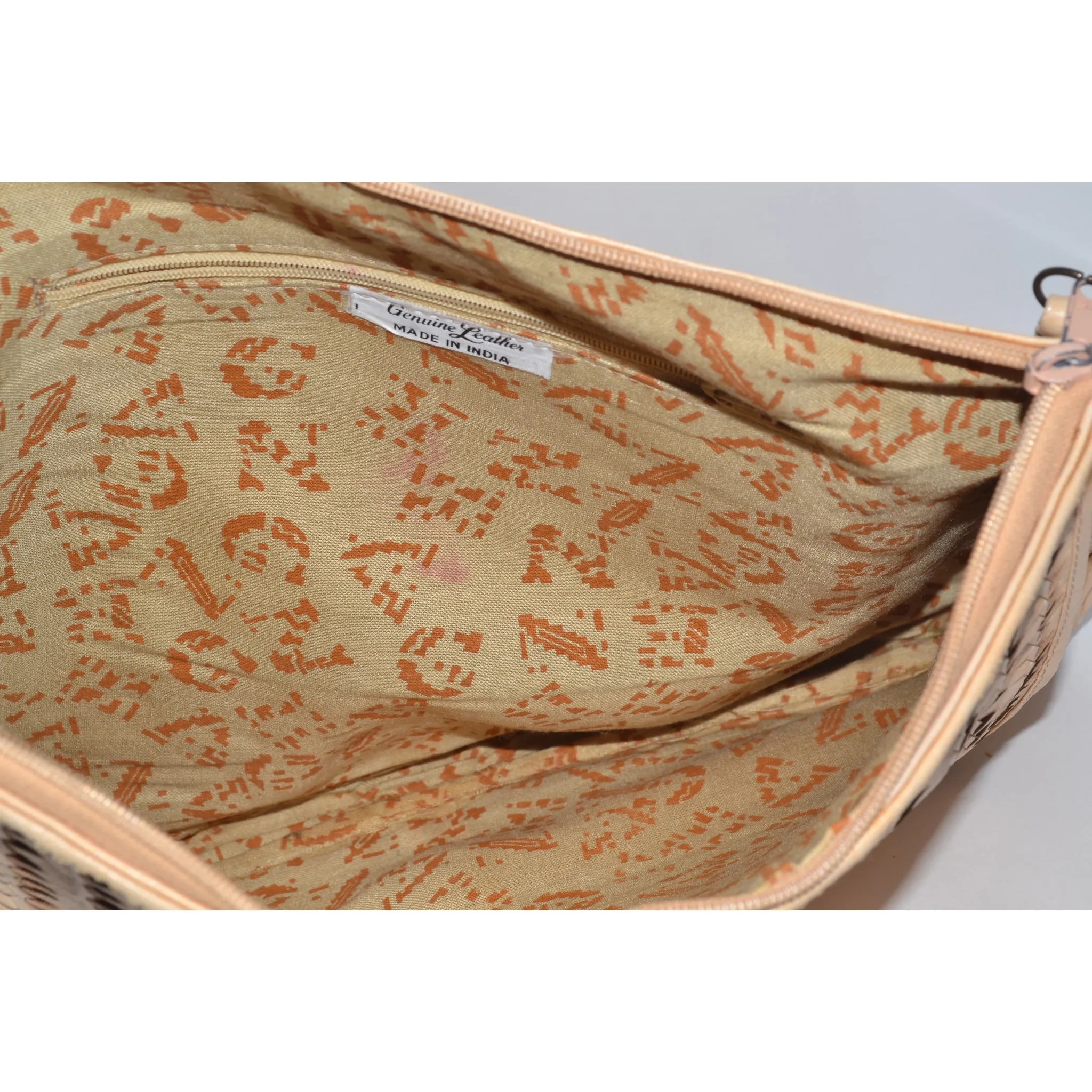 Cream Woven Leather Clutch Purse