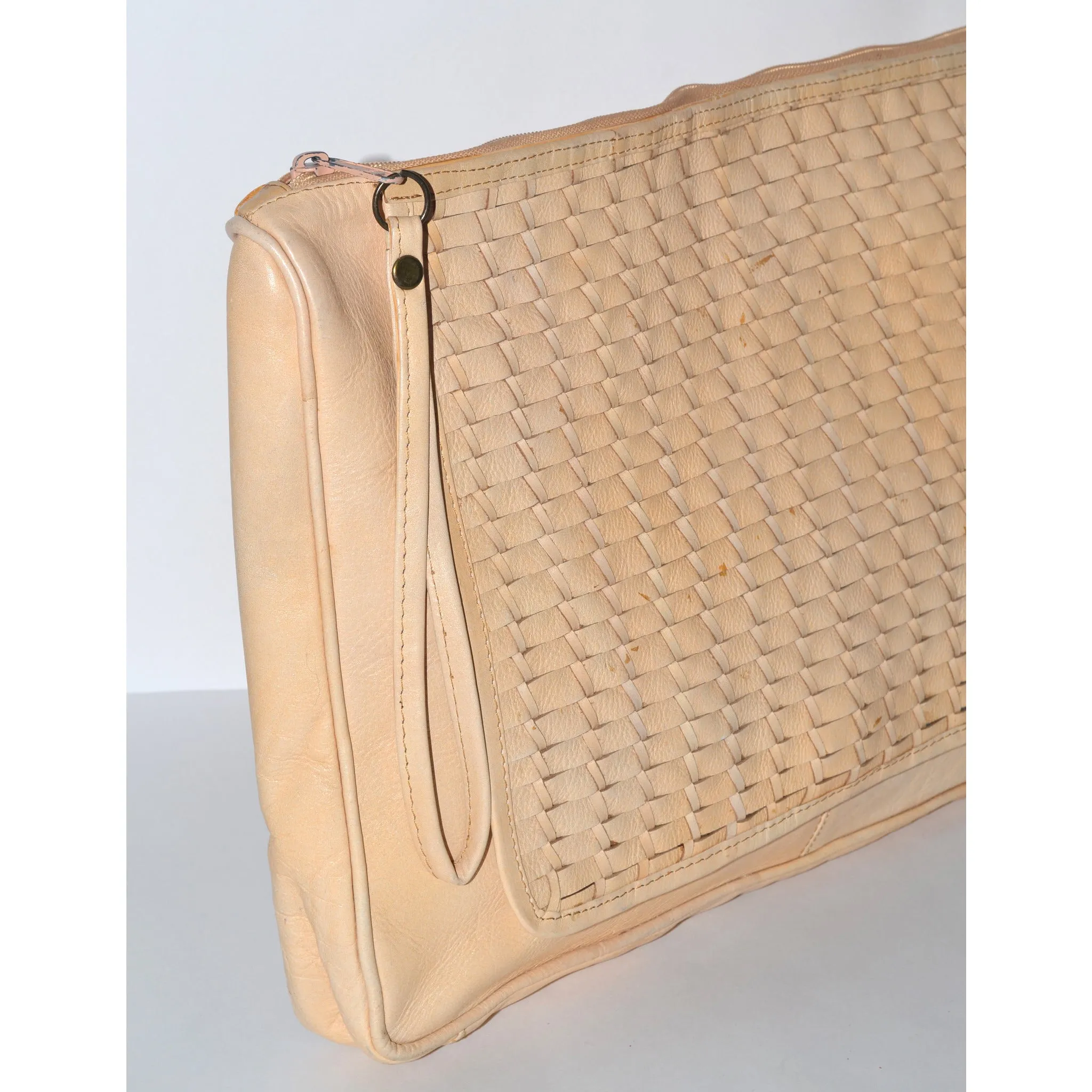 Cream Woven Leather Clutch Purse