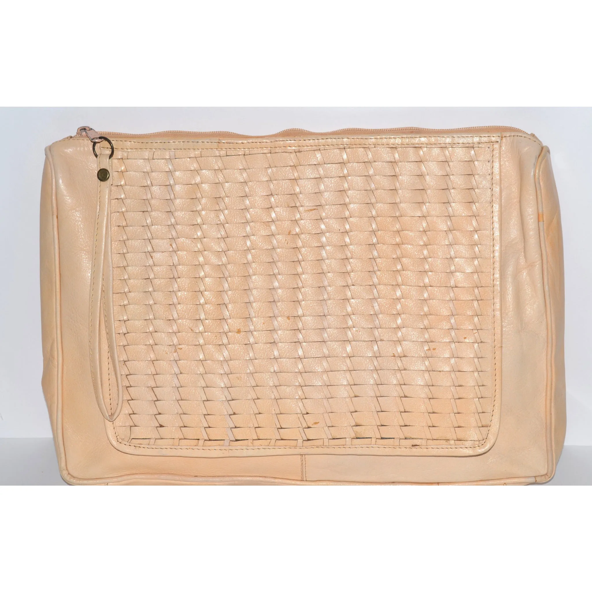 Cream Woven Leather Clutch Purse