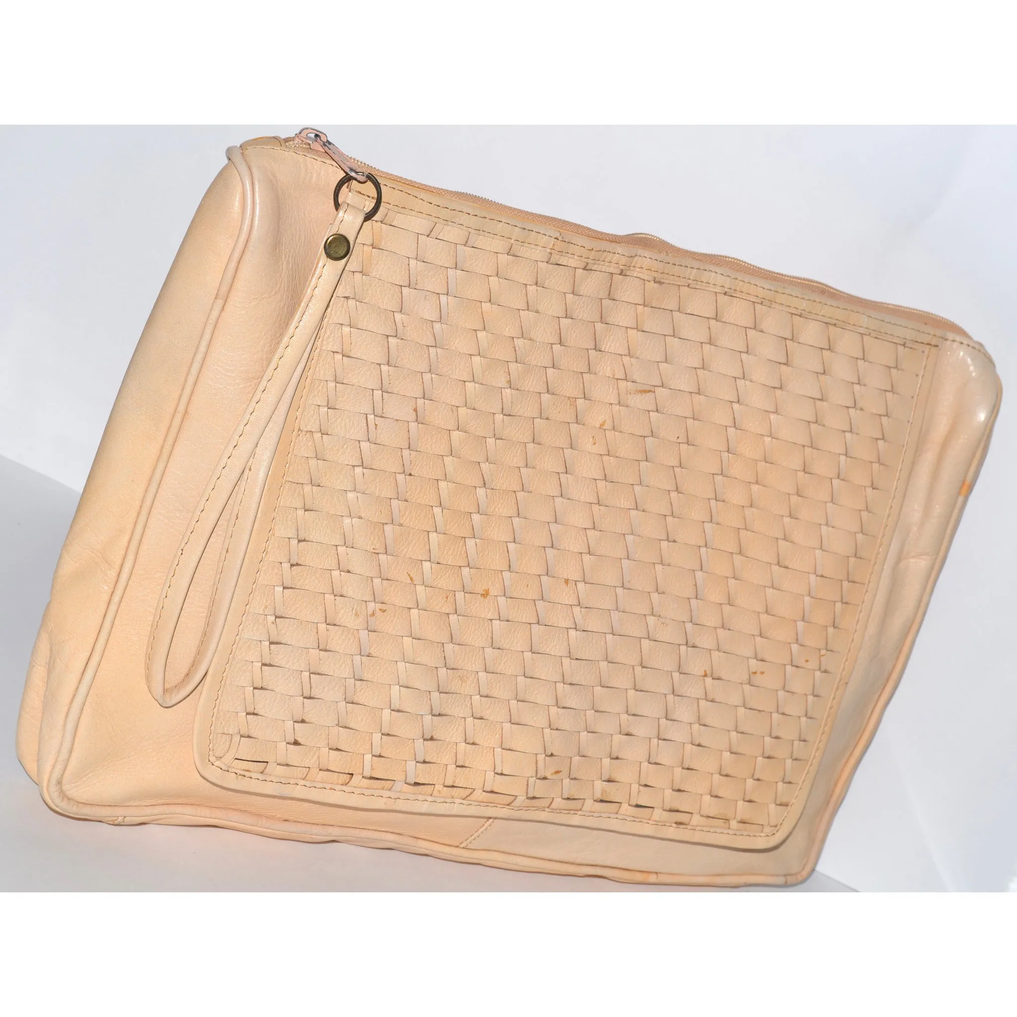 Cream Woven Leather Clutch Purse