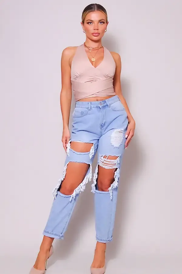 Cross Your Path Halter Top-Taupe