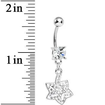 Crystalline Gem Paved Layered Star Dangle Belly Ring