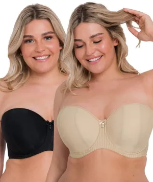 Curvy Kate Luxe Strapless Bra 2 Pack - Biscotti/Black