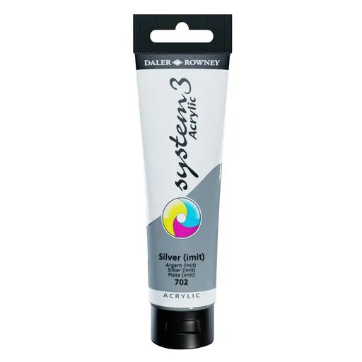 Daler Rowney System3 Acrylic Paint- 150ml tube -	Silver (Hue)