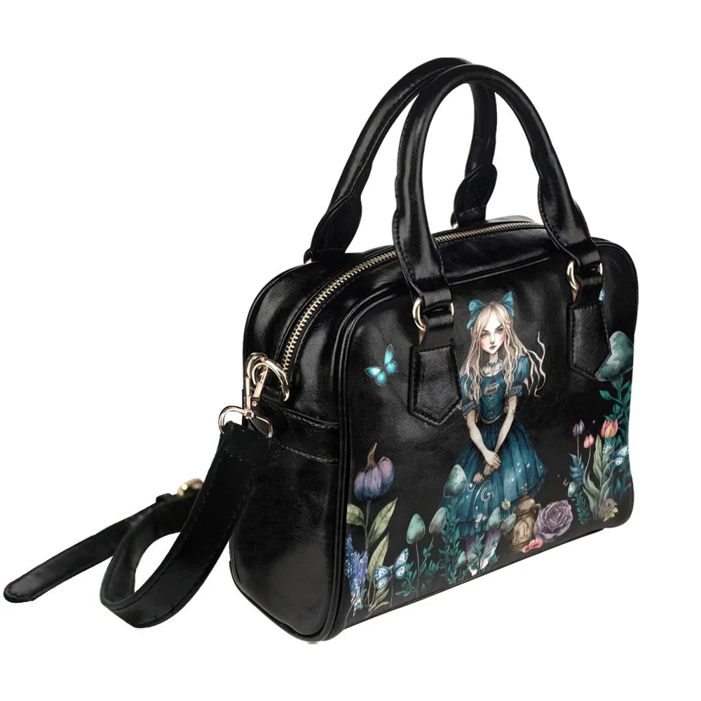 Dark Alice In Wonderland Handbag #3, Blue Dress Bowler Bag Purse