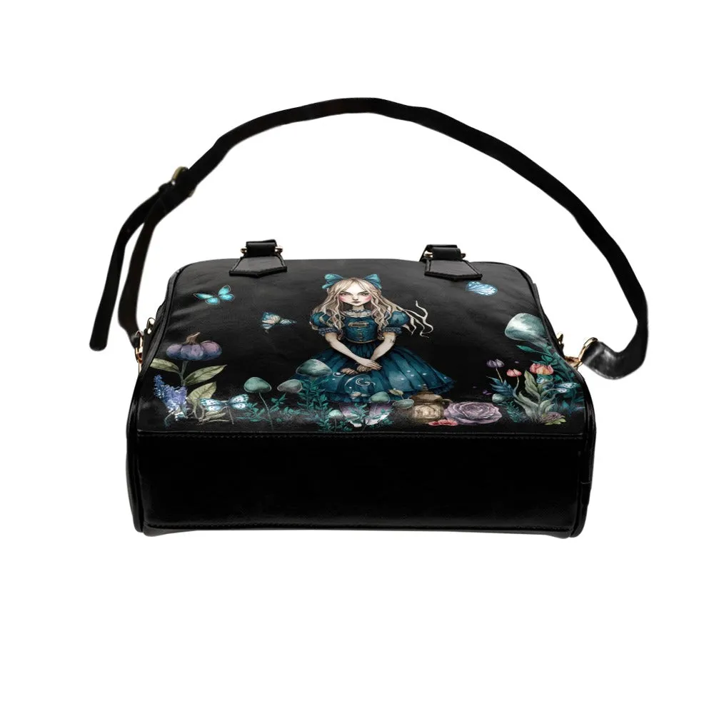 Dark Alice In Wonderland Handbag #3, Blue Dress Bowler Bag Purse