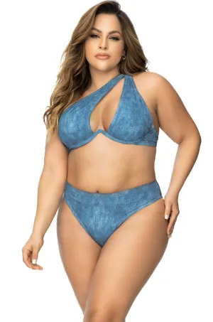 Denim Print Underwired Two Piece Swimsuit Multi Way Top