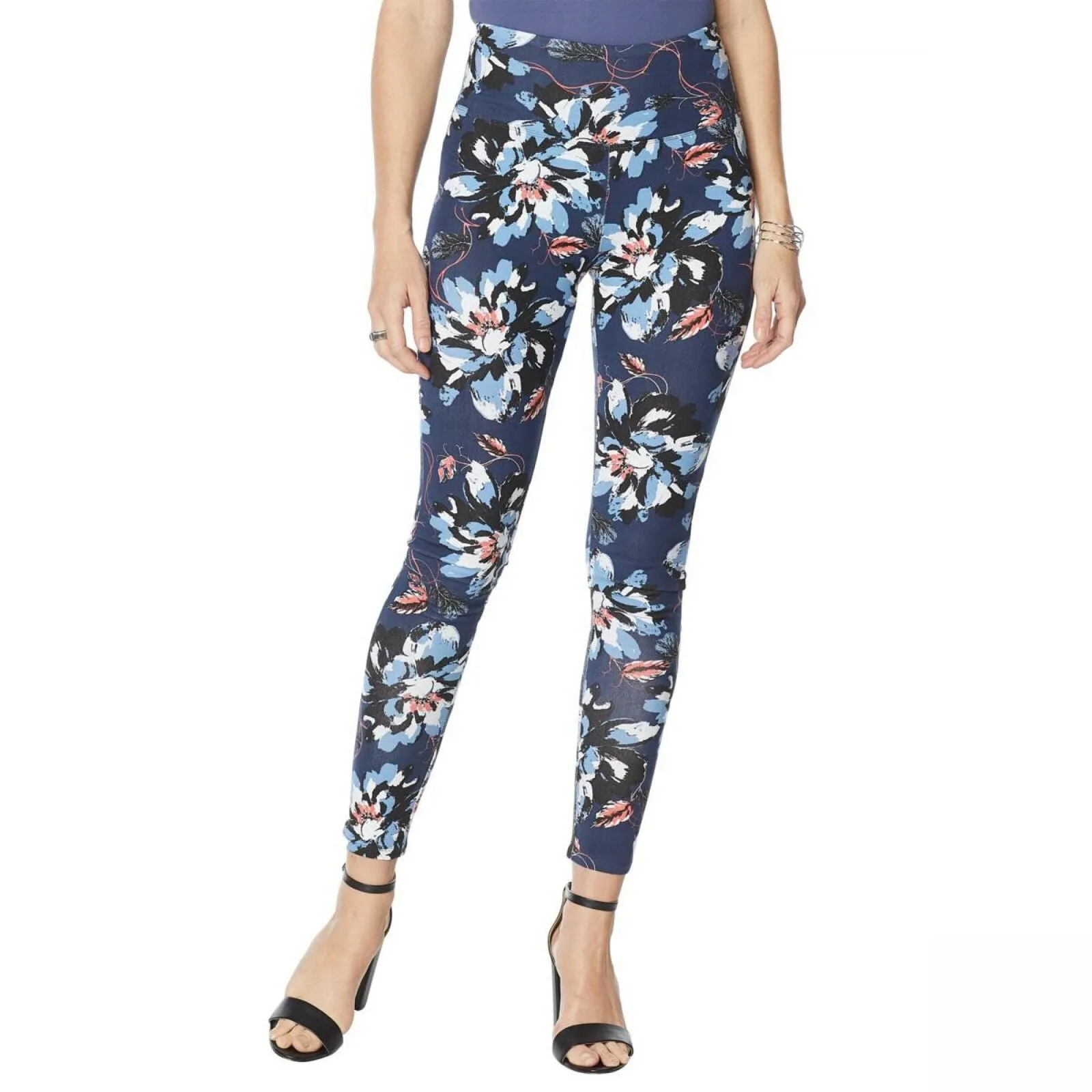 DG2 by Diane Gilman Slim Sleek Solution Leggings Navy Floral Medium Tall