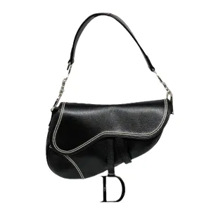 Dior Black Contrast Stitch Leather Saddle Bag