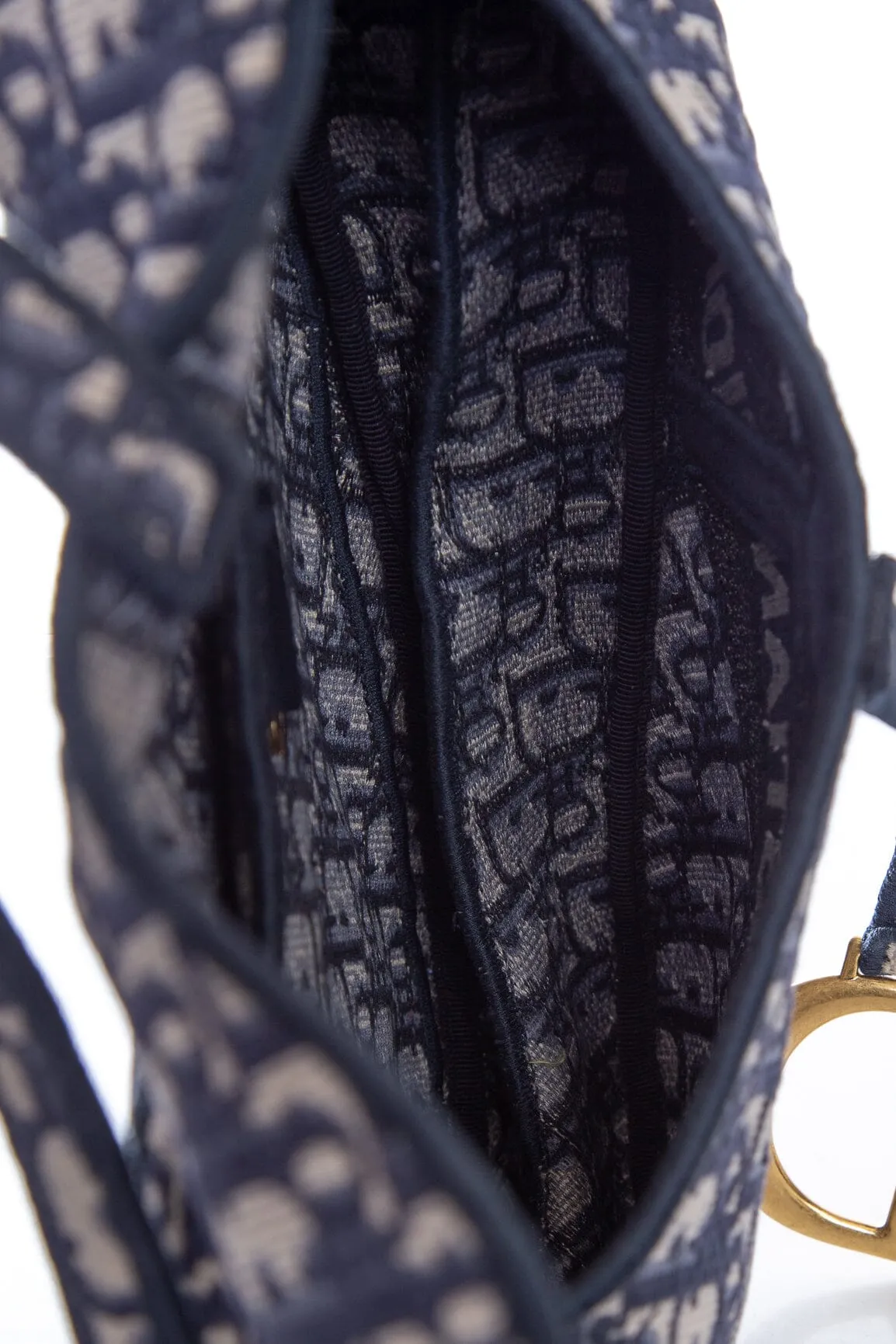 Dior Navy Blue Oblique Jacquard Saddle Bag