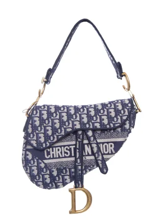 Dior Navy Blue Oblique Jacquard Saddle Bag