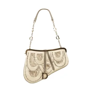 Dior White Rhinestone Mini Saddle Bag