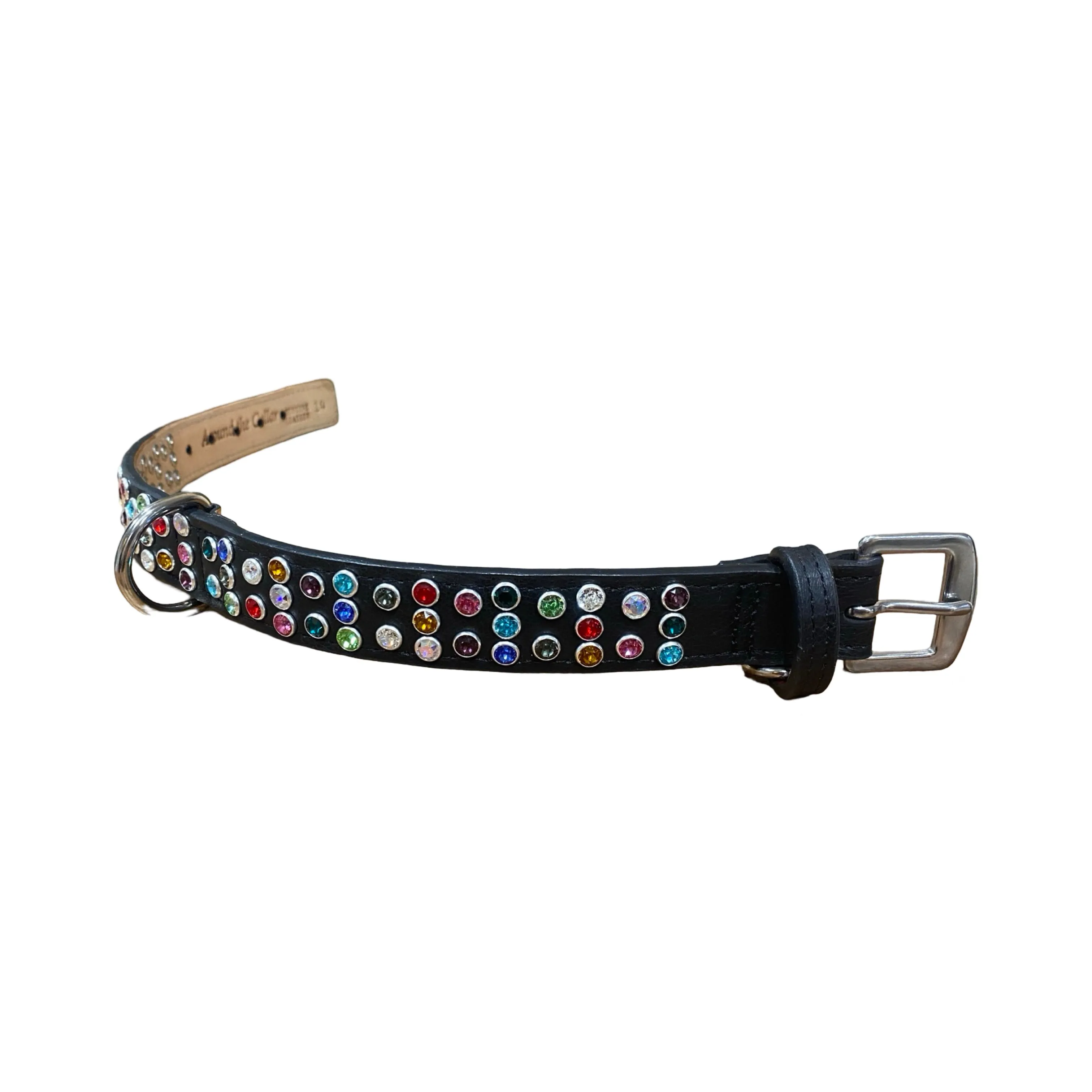 Dixie Cluster Leather Dog Collar w/Med Crystals 3-2 Row Spaced