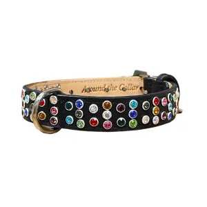 Dixie Cluster Leather Dog Collar w/Med Crystals 3-2 Row Spaced