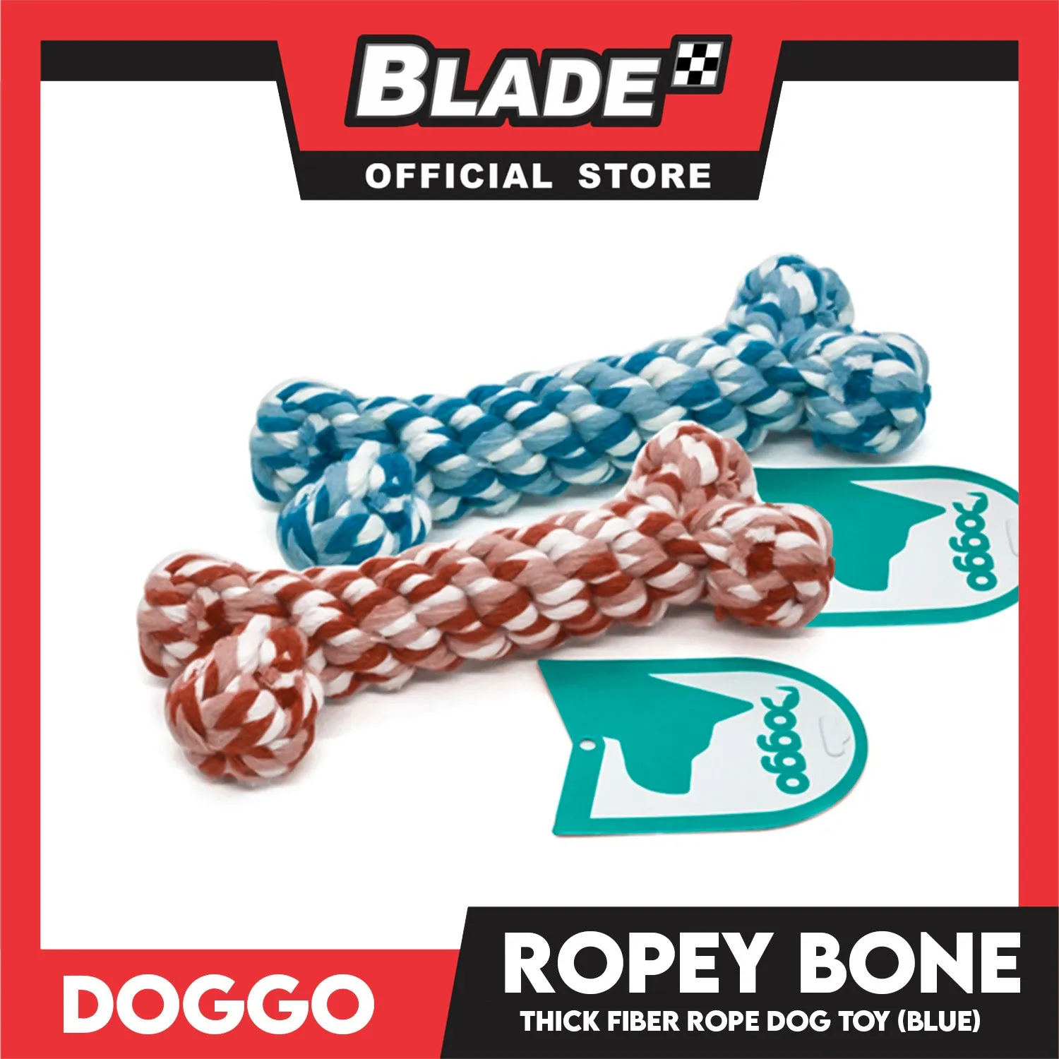 Doggo Ropey Bone Blue Color (Large) Thick Fiber Braided Bone Dog Toy