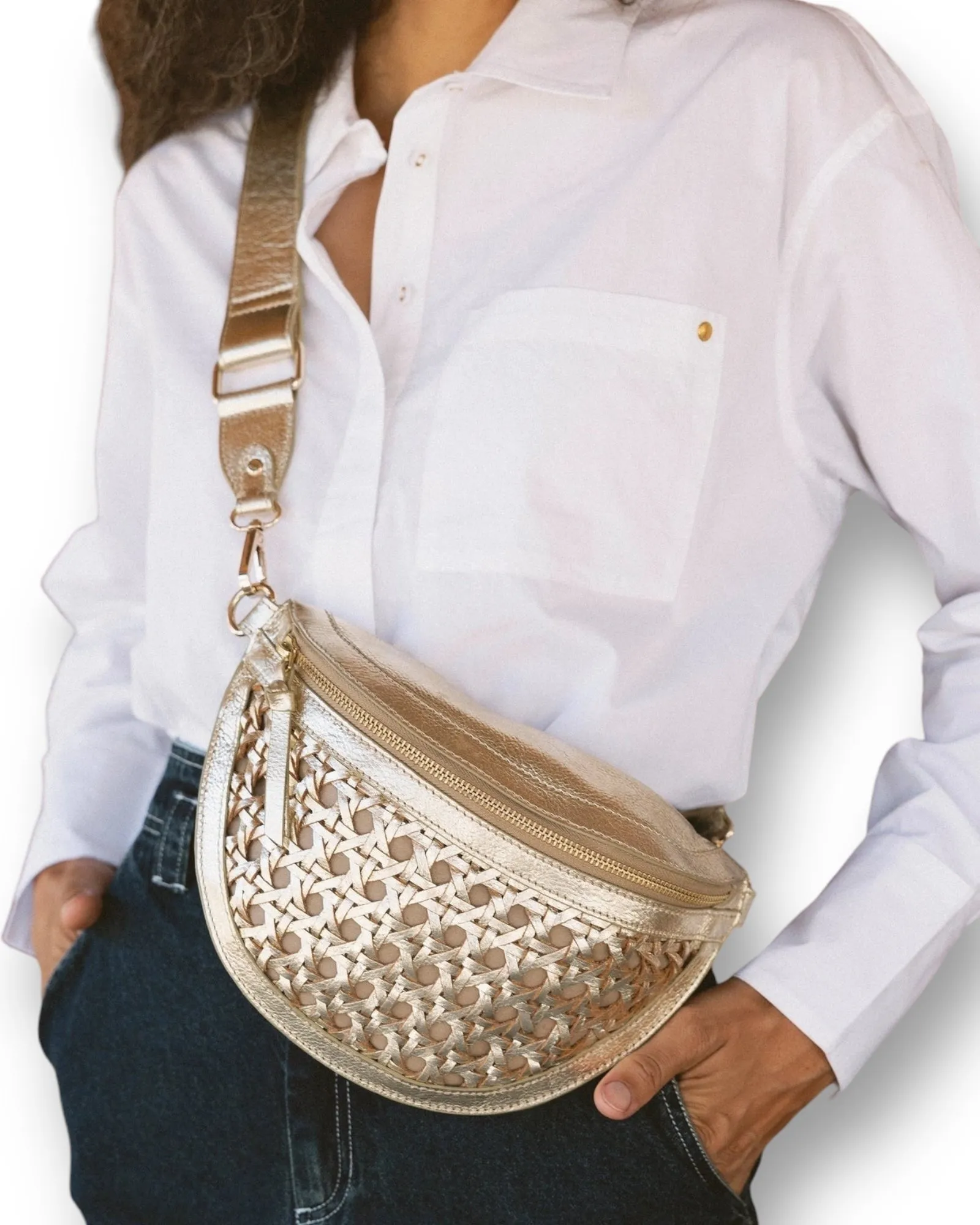 Doris Weave Cross Body Bag | Gold
