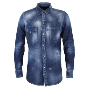 DSQUARED2 - Rip & Repair Distressed Denim Shirt in Blue