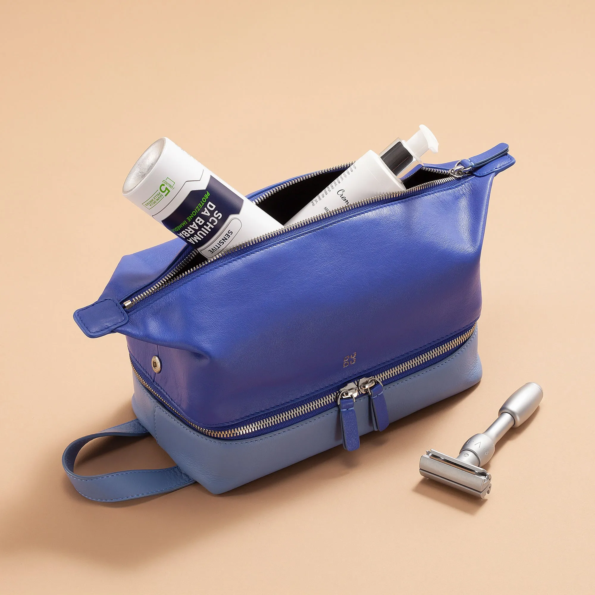 DUDU Beauty Travel Houses Men Woman, Hand -Colored Leather Toilet Bag, 2 Dispartures With Handle