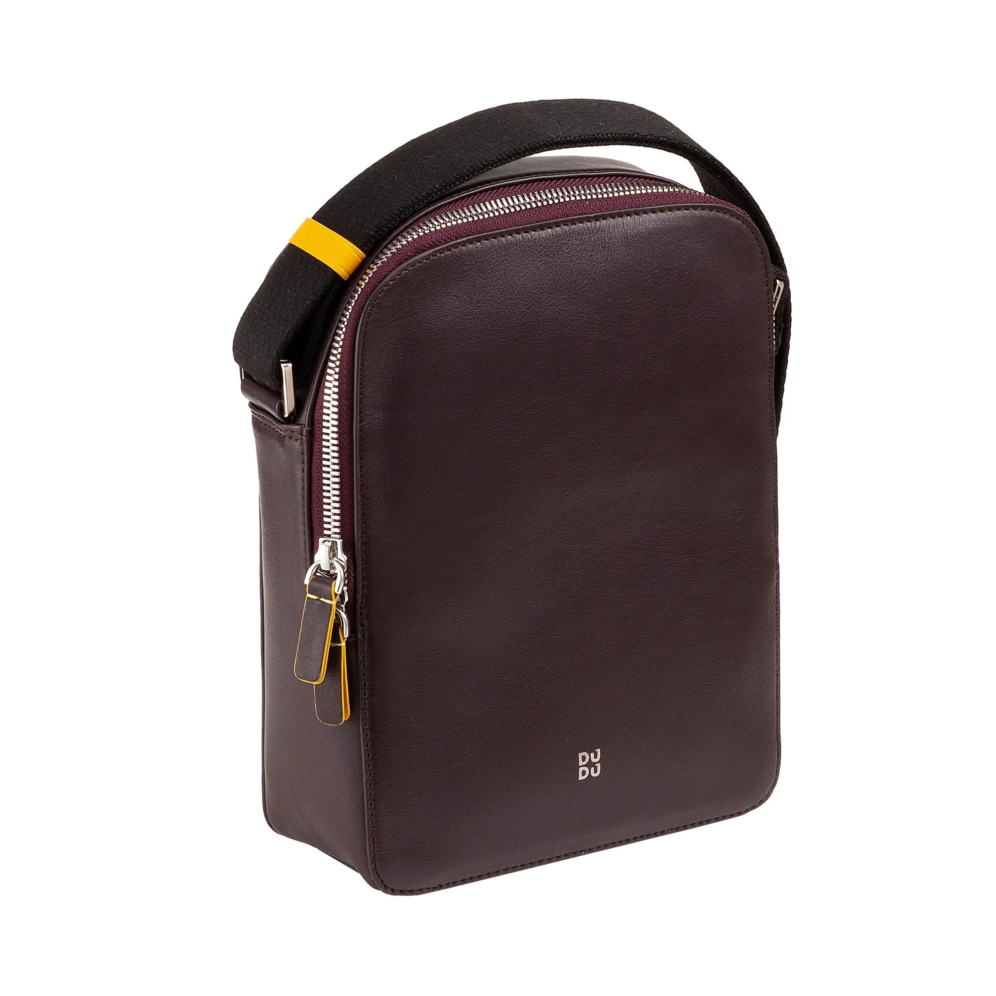DUDU Borsello Man in real colorful leather, adjustable shoulder bag, small compact design, multi compartment and zip closure