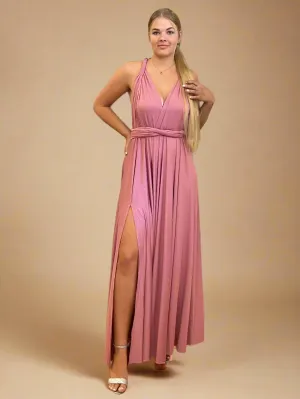 Dusky Rose Convertible Infinity dress with split Express NZ wide
