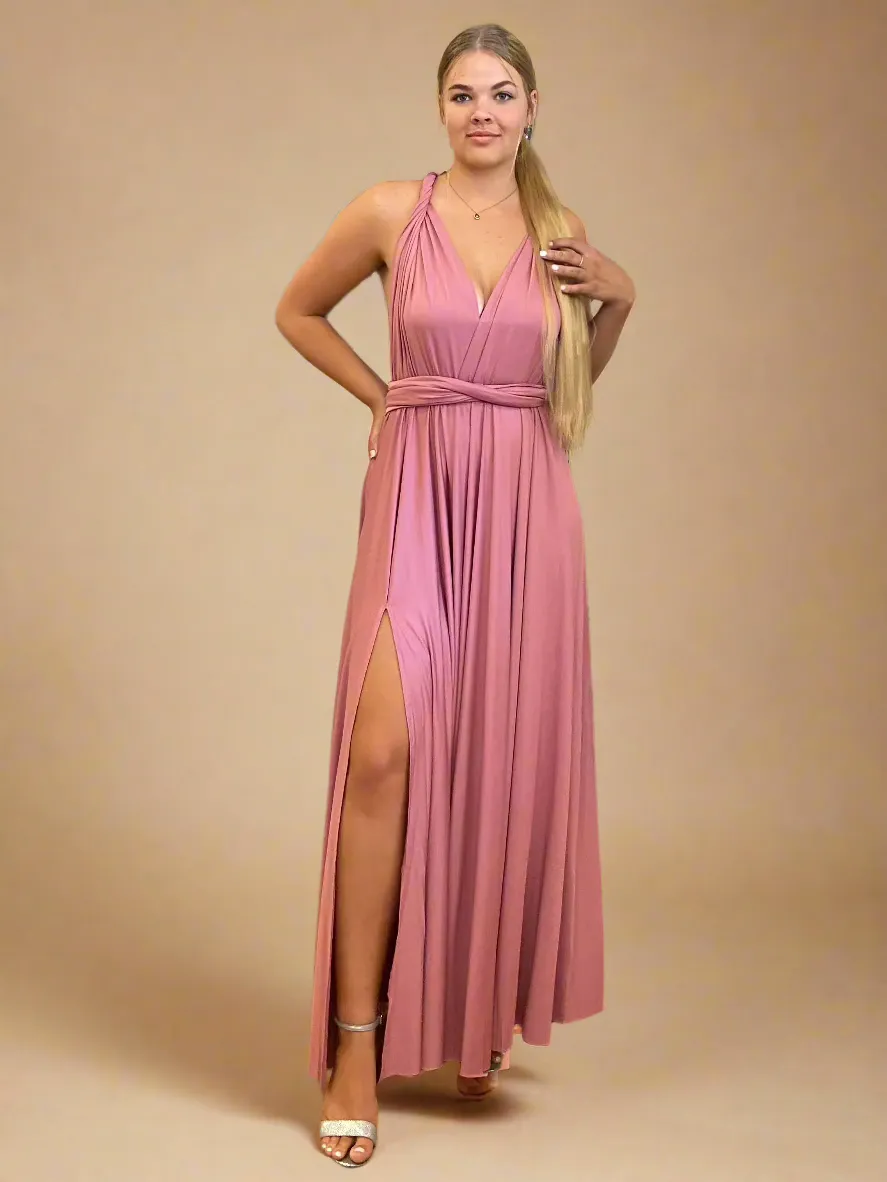 Dusky Rose Convertible Infinity dress with split Express NZ wide