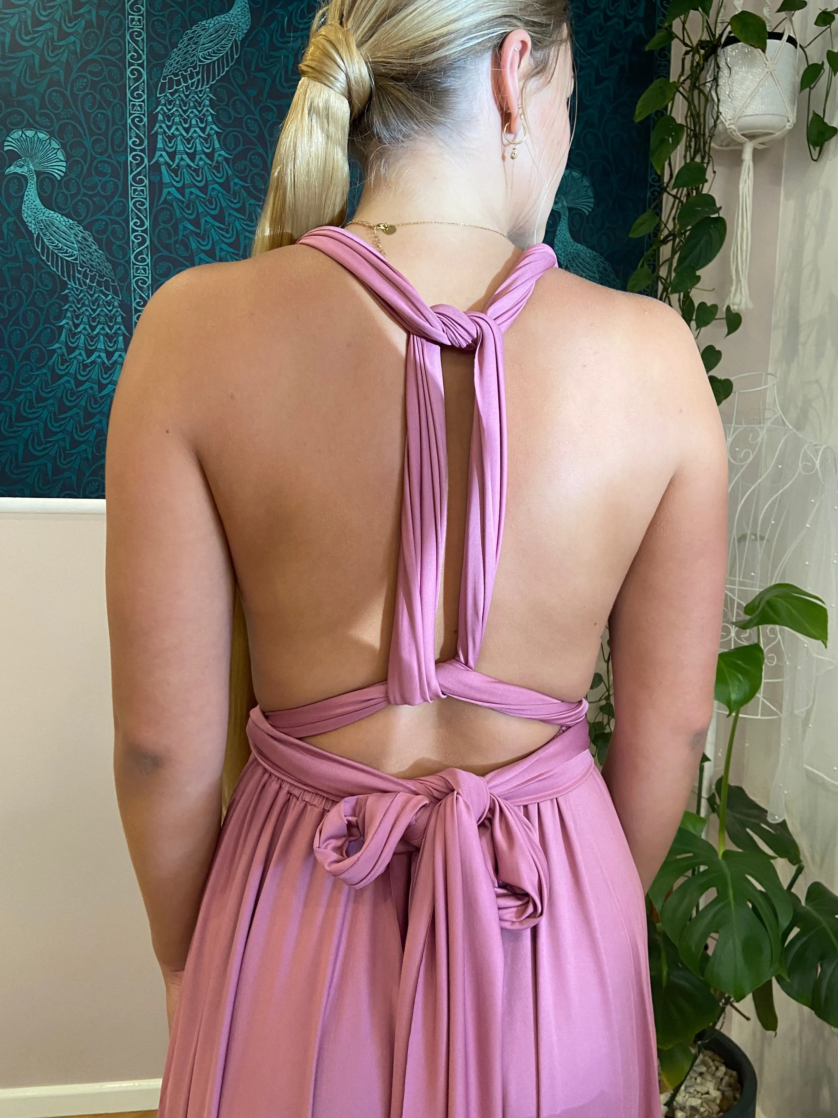 Dusky Rose Convertible Infinity dress with split Express NZ wide