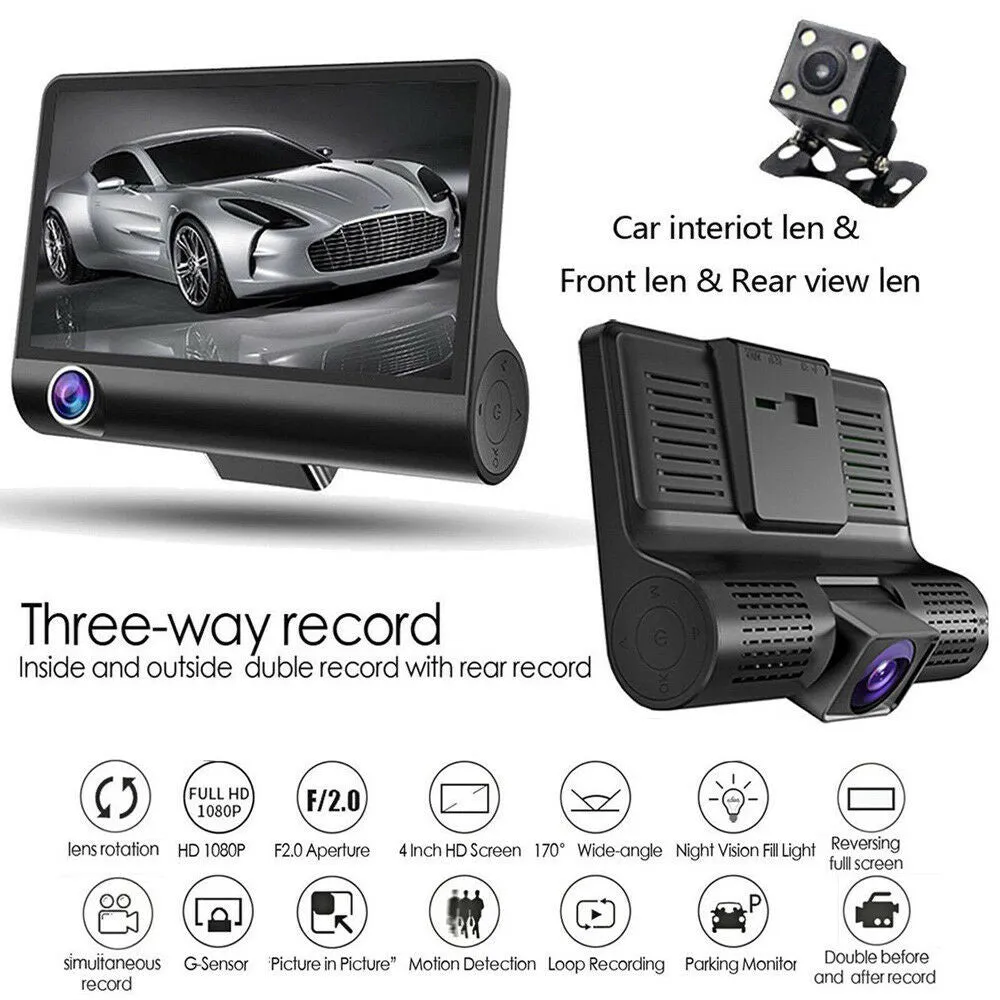 DVR 3 Cameras Lens 4.0 Inch Dual Lens Dash Camera With Rearview Camera and Video Recorder