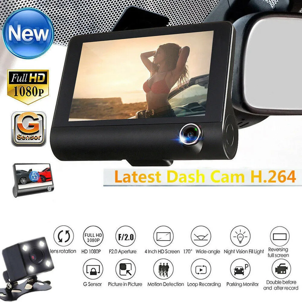 DVR 3 Cameras Lens 4.0 Inch Dual Lens Dash Camera With Rearview Camera and Video Recorder
