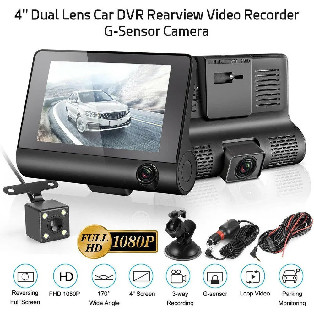 DVR 3 Cameras Lens 4.0 Inch Dual Lens Dash Camera With Rearview Camera and Video Recorder