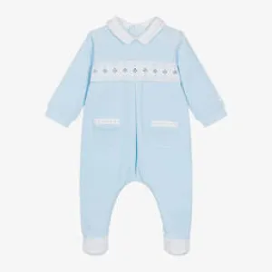 Emile et Rose Boys Blue Velour Embroidered Babygrow