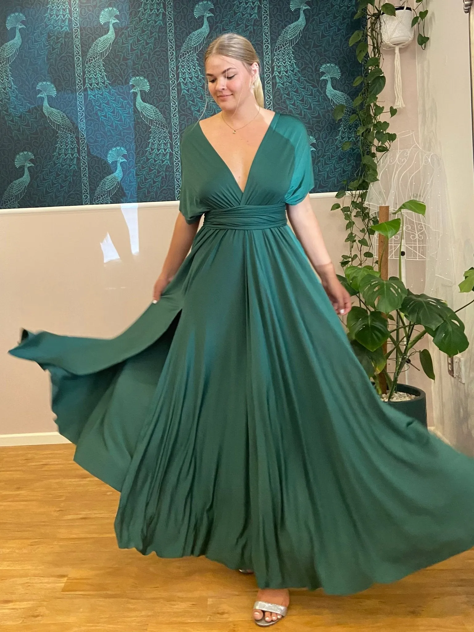 Ever Green convertible Infinity dress with split Express NZ wide