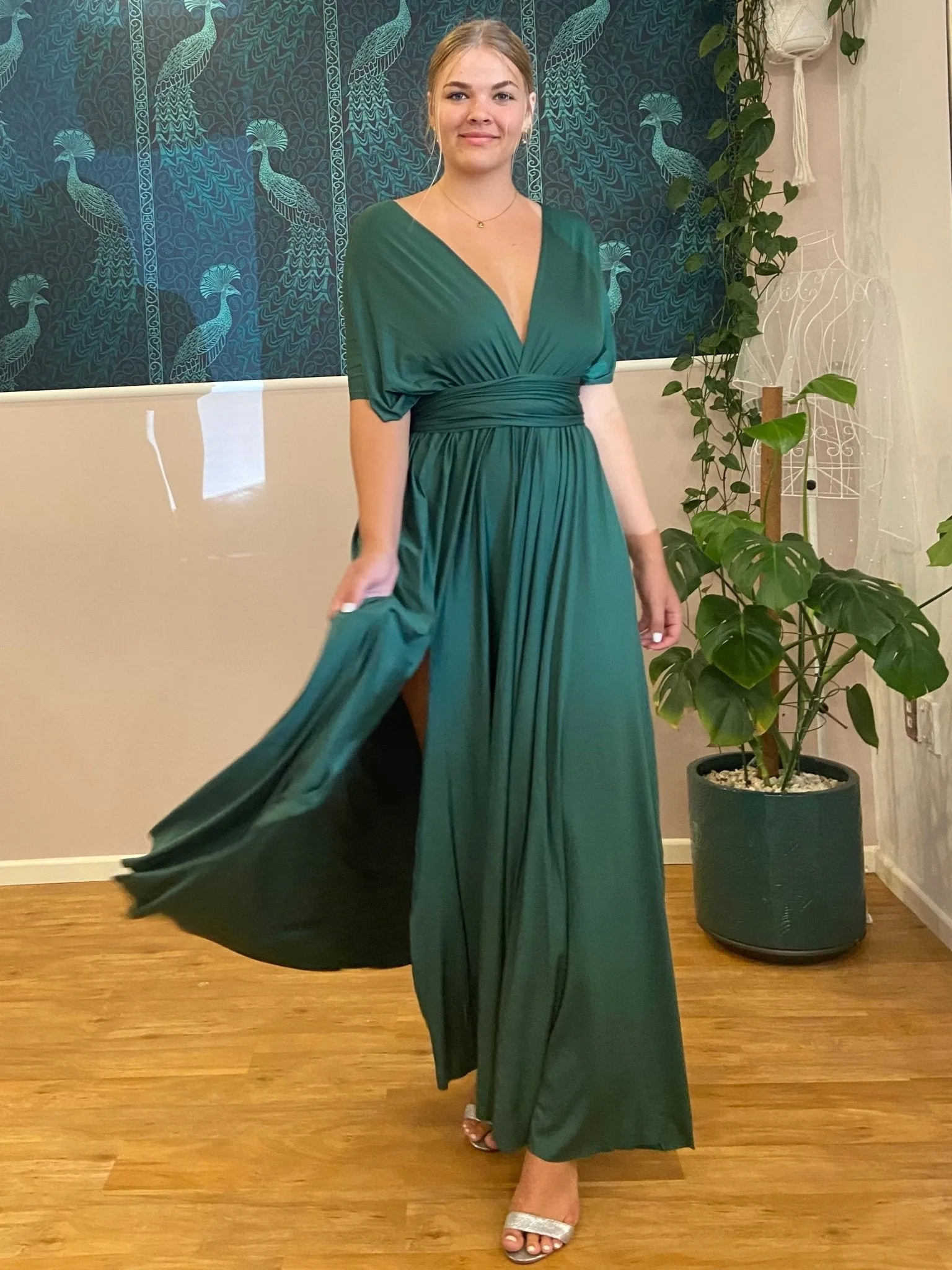Ever Green convertible Infinity dress with split Express NZ wide