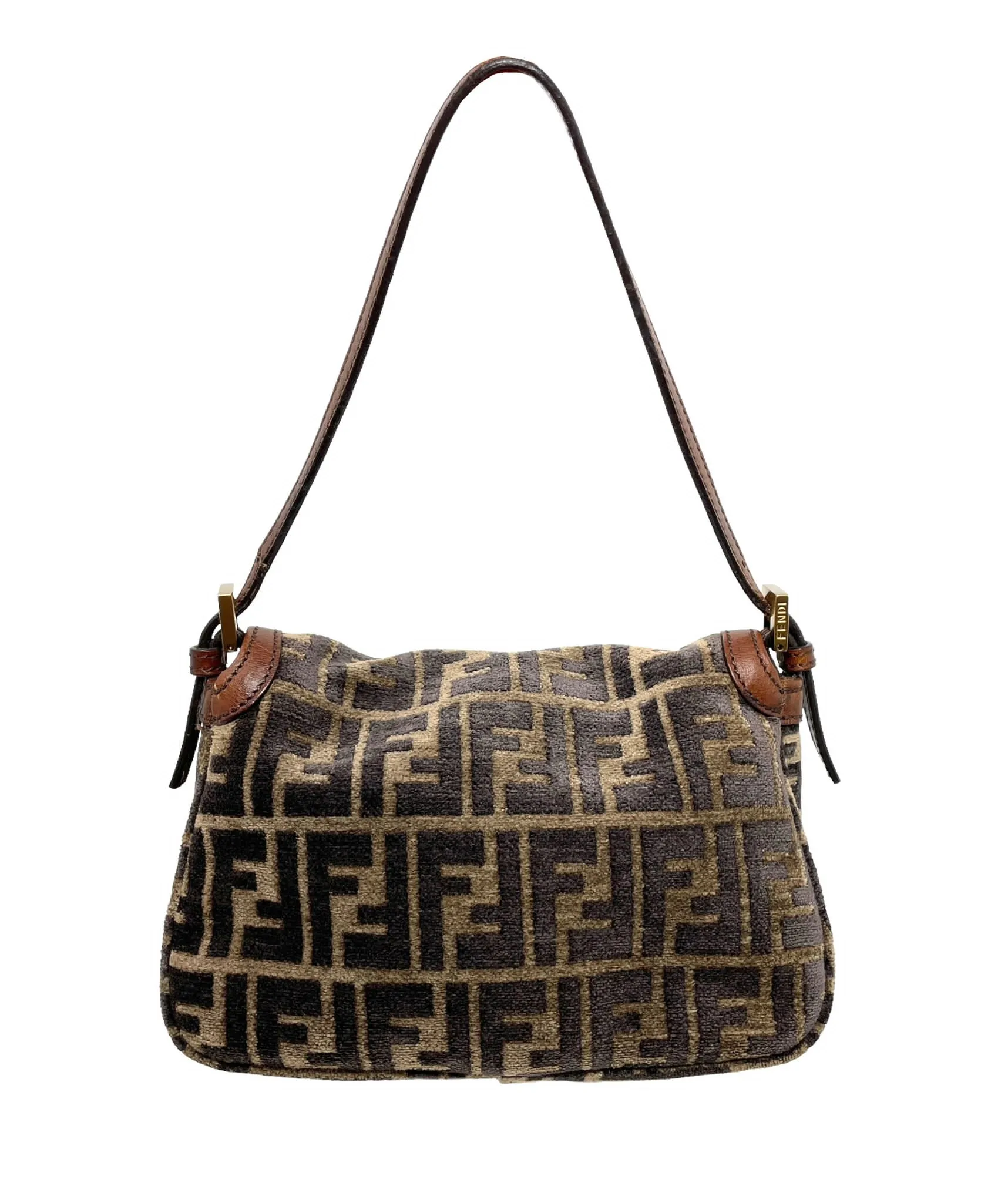 Fendi Brown Velour Logo Mini Baguette