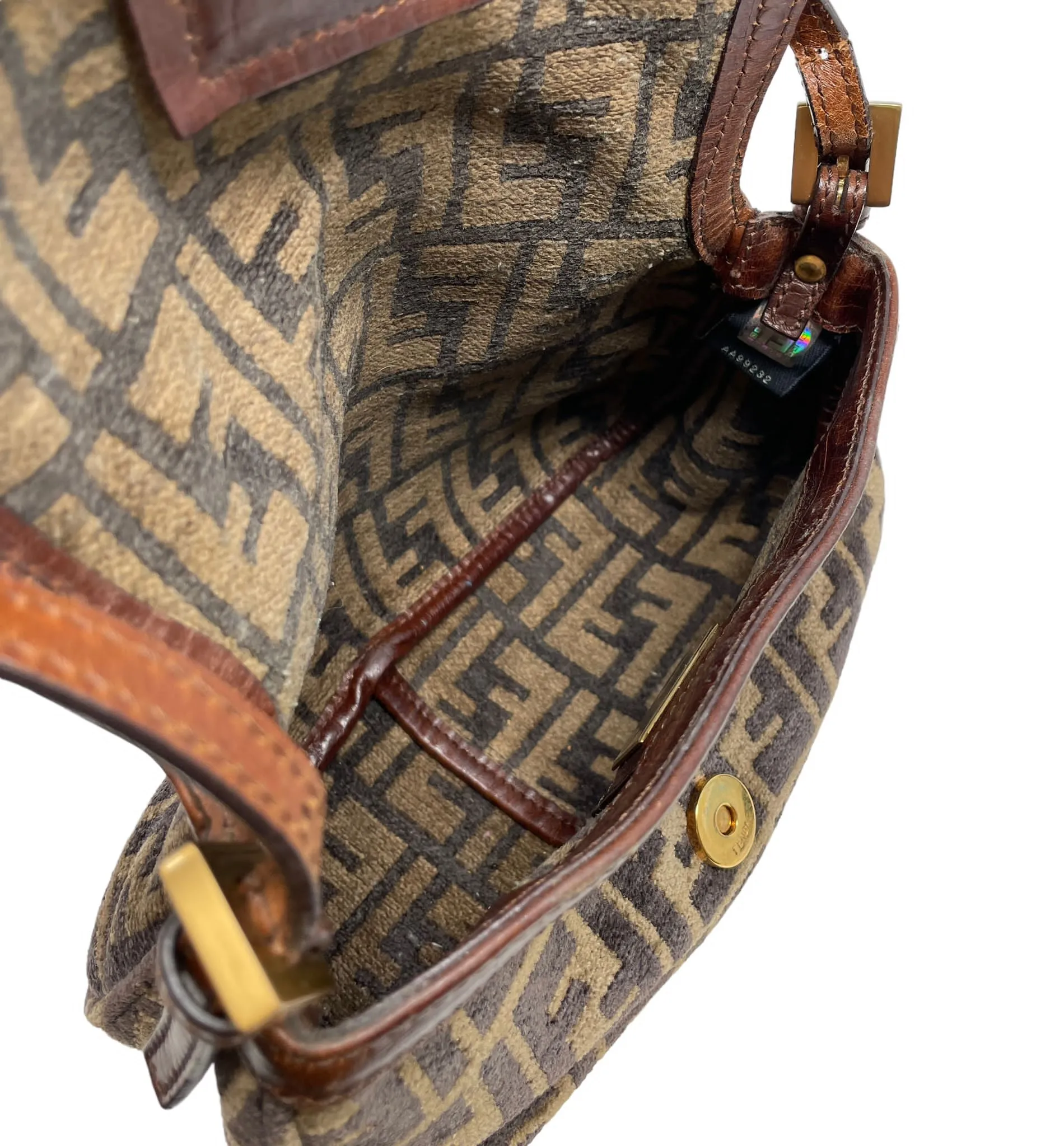 Fendi Brown Velour Logo Mini Baguette