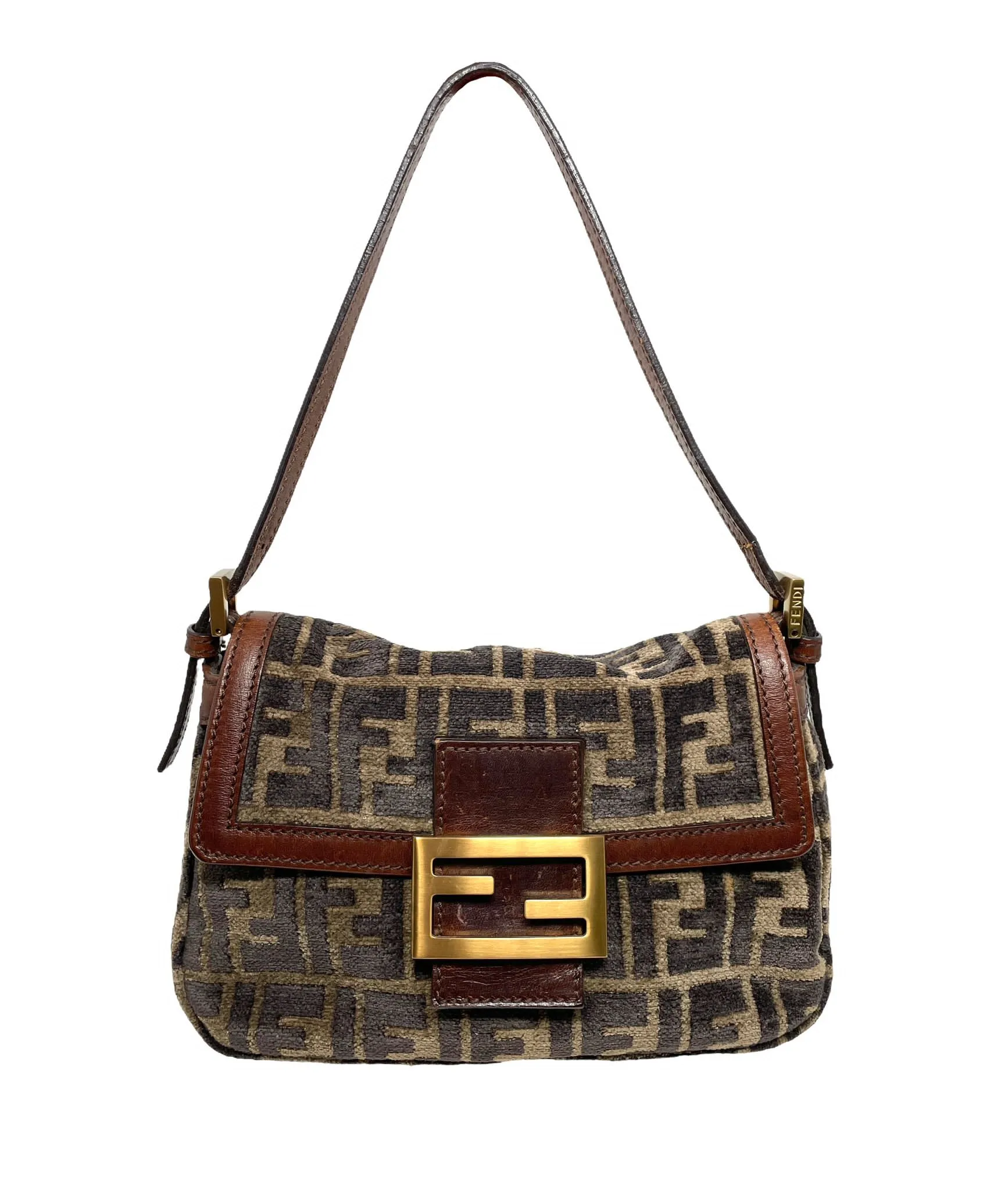 Fendi Brown Velour Logo Mini Baguette