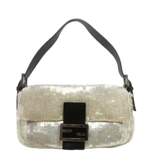 Fendi White Sequin Baguette Bag