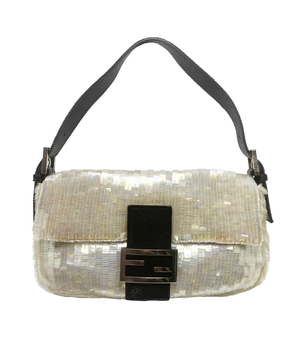 Fendi White Sequin Baguette Bag