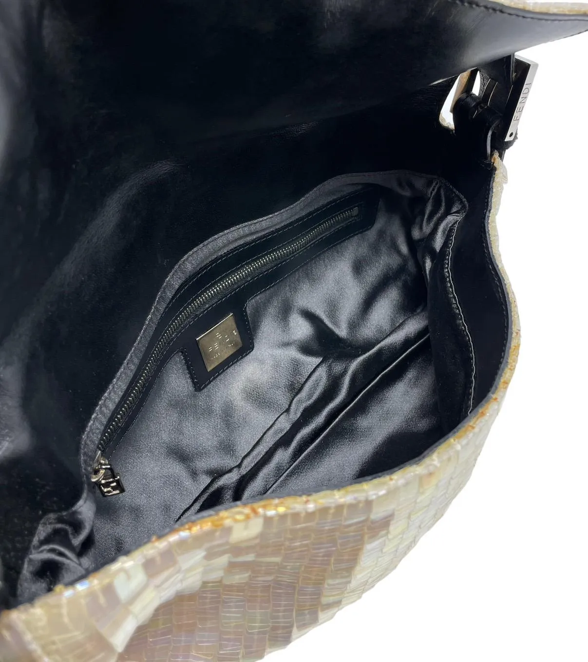Fendi White Sequin Baguette Bag