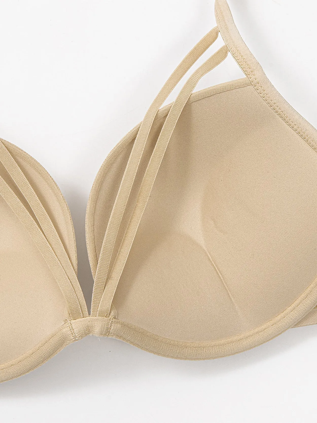 Floral Lace Embroidery Push Up Bra Nude