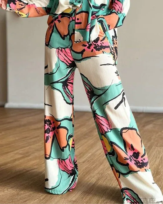 Floral Printed Wide Leg Set