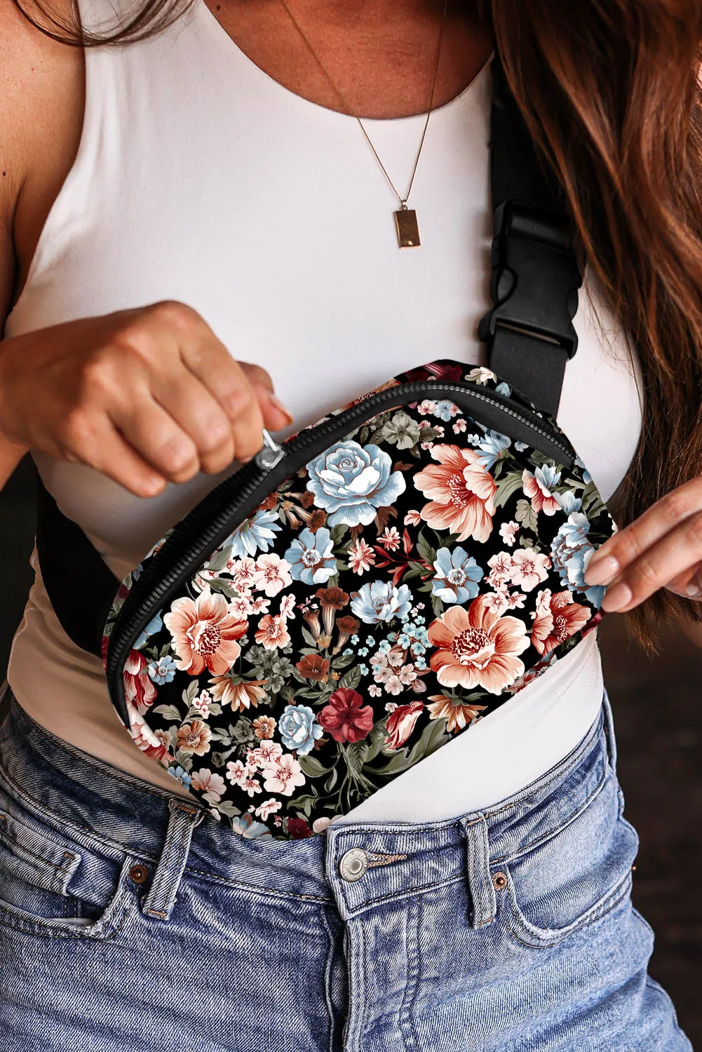 Floral Zipper Crossbody Bag
