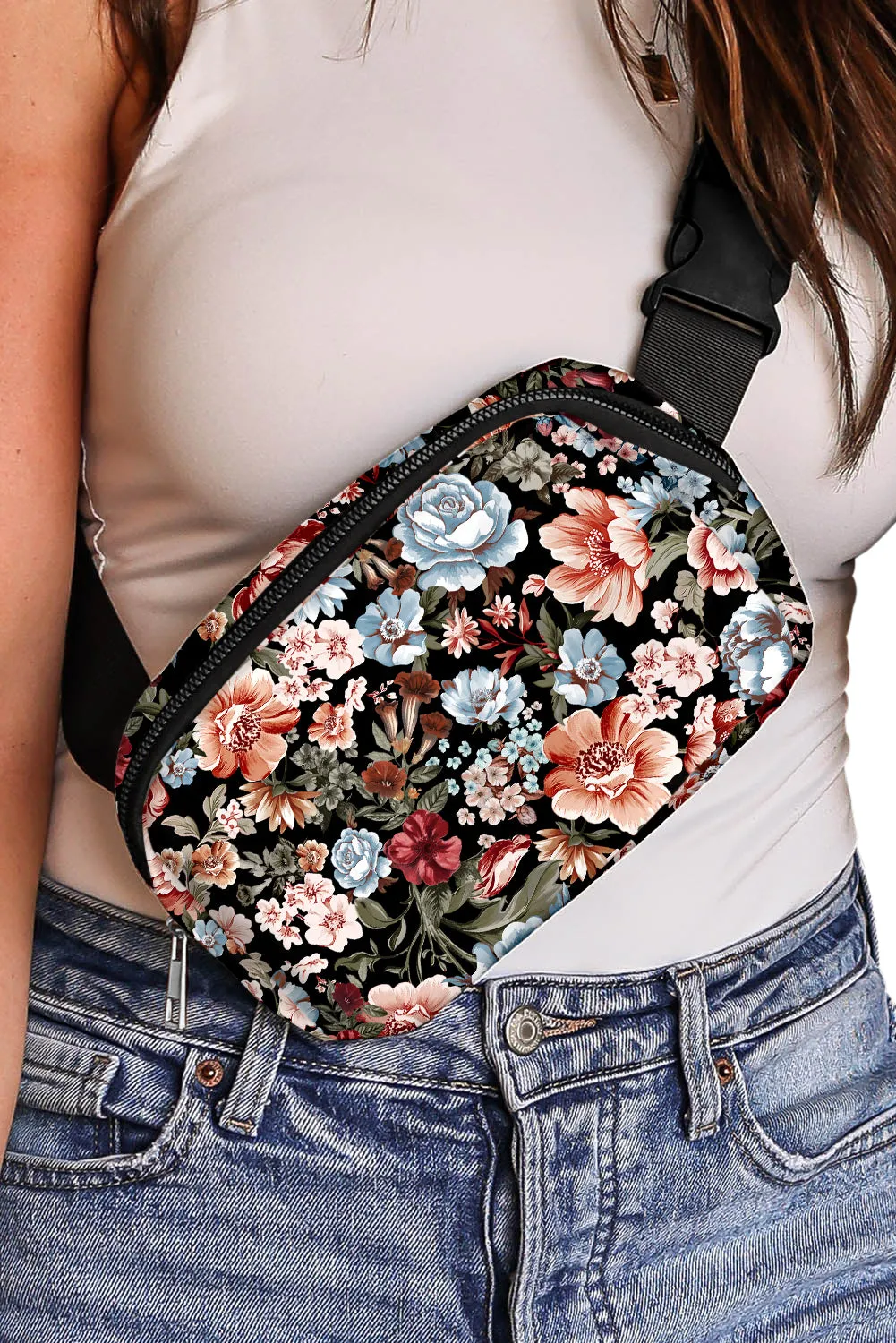 Floral Zipper Crossbody Bag