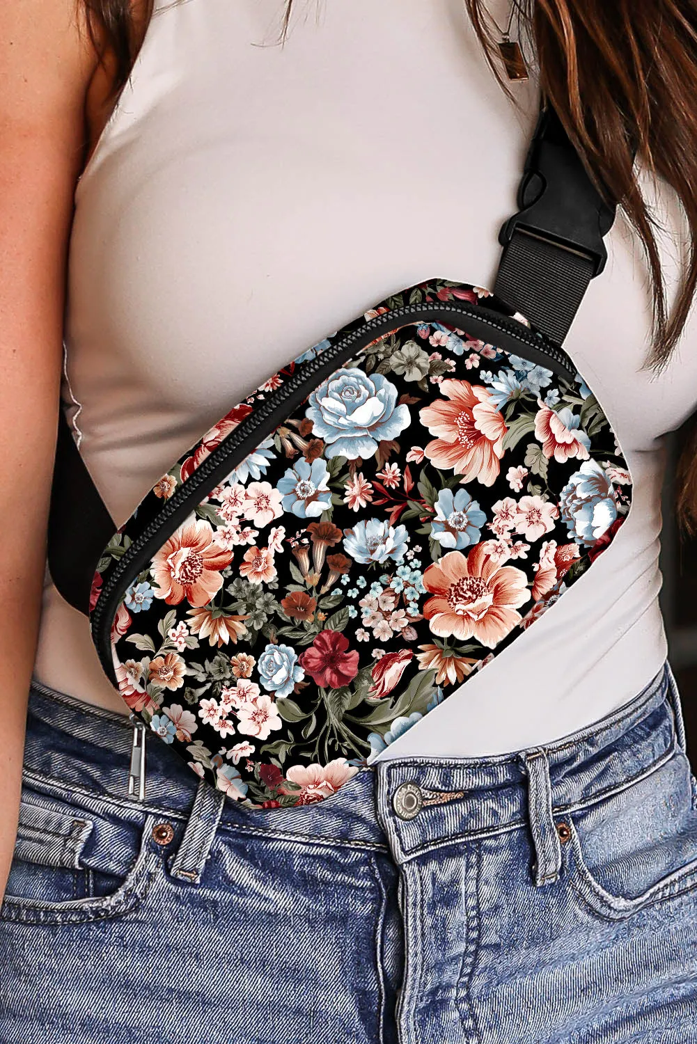 Floral Zipper Crossbody Bag