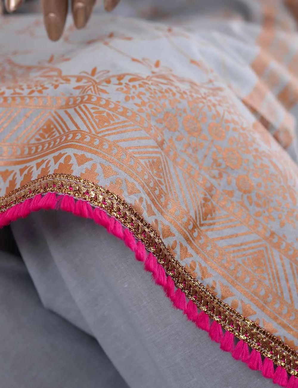 FM-1B - Ethnic Tales | 3 Pc Unstitched Gold Printed Lawn Dress